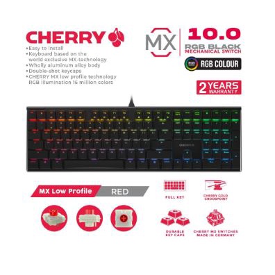 Keyboard gaming mechanical cherry wired usb type-c full size 5 + 104 keys low profile black mx 10.0 mx10.0 rgb