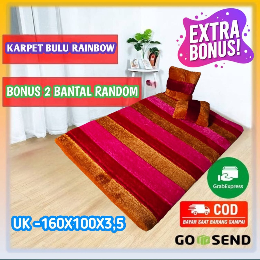 [BONUS BANTAL] KARPET BULU KECIL KAMAR TIDUR 160X100 HDP KARPET BULU MOTIF RAINBOW +BANTAL