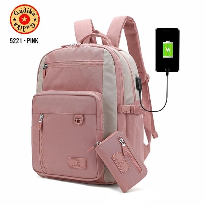 Tas GUDIKA 5221 - Tas Ransel Laptop USB Set Dompet Wanita Pria Import