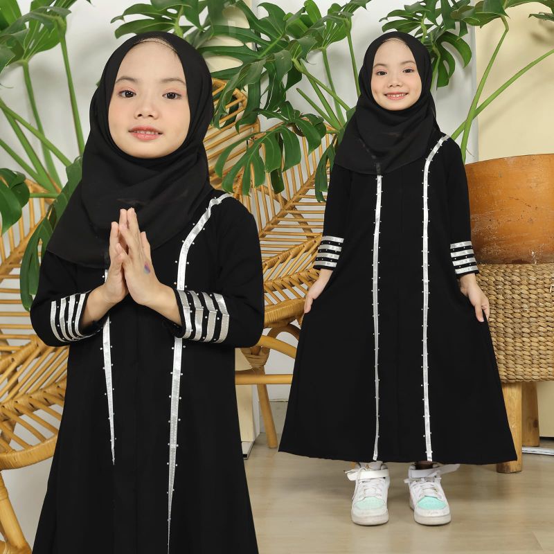 ALMA ABAYA ANAK ABAYA HITAM LIST PITA SILVER