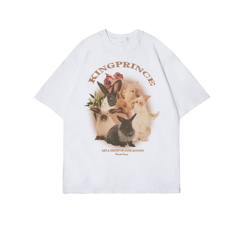 American Vintage Cute Rabbit Letter Pattern printing Overszie T-shirt baju kaos wanita/kaos puith