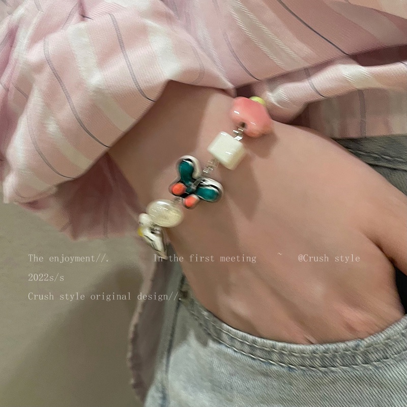 YEEZII Gelang Manik-Manik Magnetik Bahan Keramik Motif Bunga Untuk Wanita