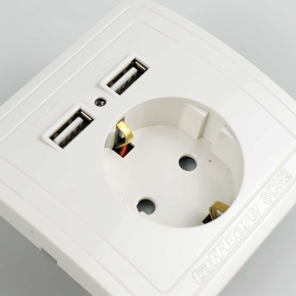 TD - SKT Taffware Stop Kontak Dinding EU Plug dengan 2 USB Port - SCN2