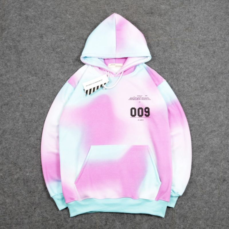 Hoodie Off White Tye Dye Rainbow Fulltag Label Pria Wanita