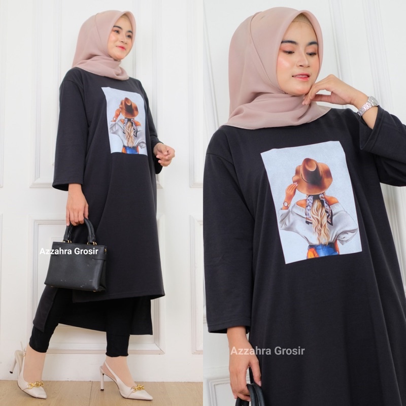 Zamia Midi - Long Tunik Jumbo Babyterry Spandex Print DTS / 376-6953