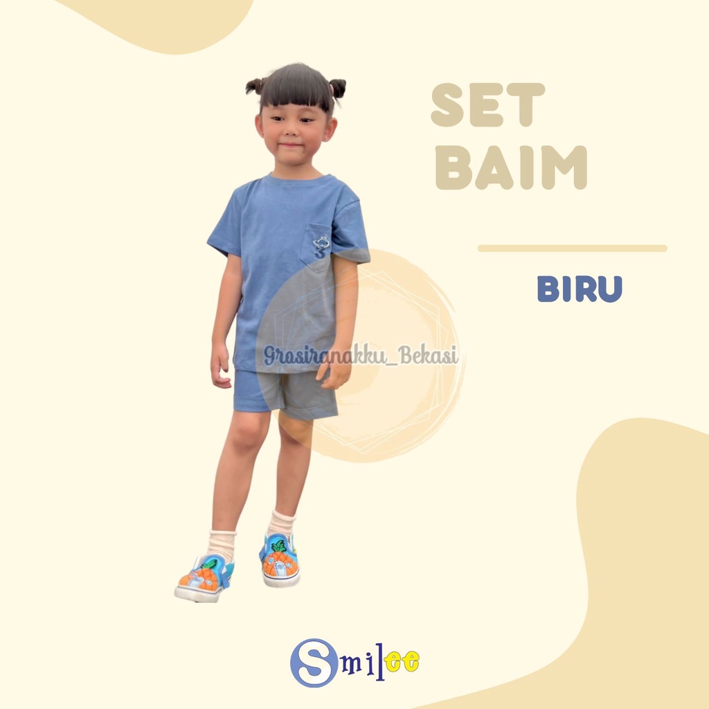 Setelan Anak Unisex Baim Smilee  Warna Biru Size 1-5 Tahun