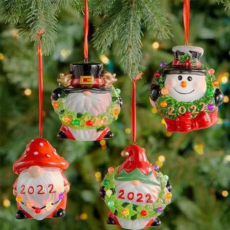 Ornamen Gantung Bentuk Snowman Bahan Resin Dengan Lampu Untuk Pohon Natal