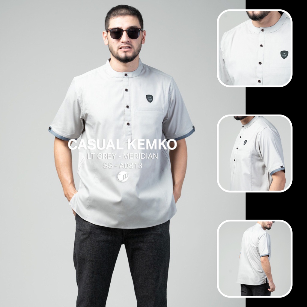 SAMASE Baju Kemko Casual Kemeja Koko Lengan Pendek Abu-Abu A081