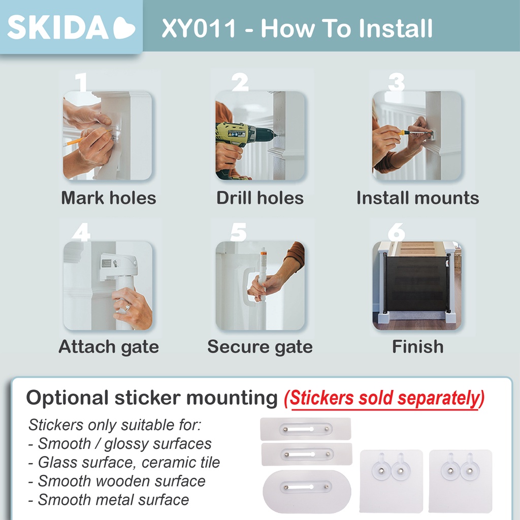 SKIDA Retractable Auto Lock Mesh Safety Gate Baby Pet Pagar Pengaman Anak Bayi XY011