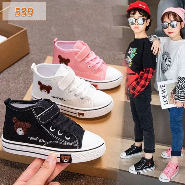 Sneakers Anak Cewek Cowok Whybear High Hitam Pink Putih (539)