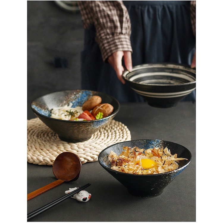 Mangkok Keramik Ramen Jepang - BLACK Series
