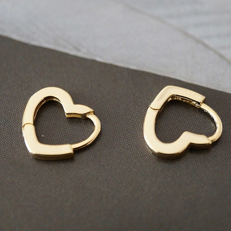 Anting Hoop Bentuk Hati Bahan Metal Warna Silver Dan Emas Untuk Wanita