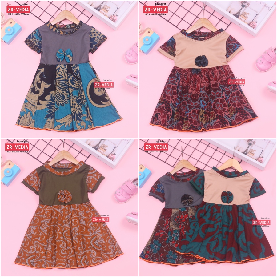 Dress Jasmine size 0-12 Bulan / Dres Bayi Baby Anak Perempuan Baju Lengan Adem Pita Motif Polos ZR-Vedia