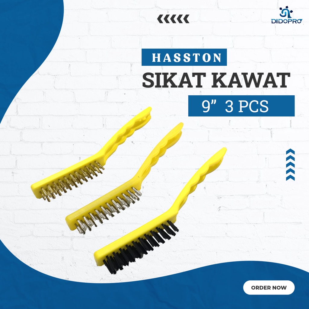HASSTON Sikat Kawat 3 Pcs Besar Besi Pembersih Karat Baja Kuningan / Sikat Kawat Set 3pc PROHEX ART 3460-900 / Nylon Stainless Kuningan