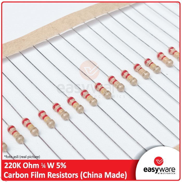 10 Pcs Resistor 220K Ohm 1/4W 5% Carbon Film 220K Axial 0.25 Watt