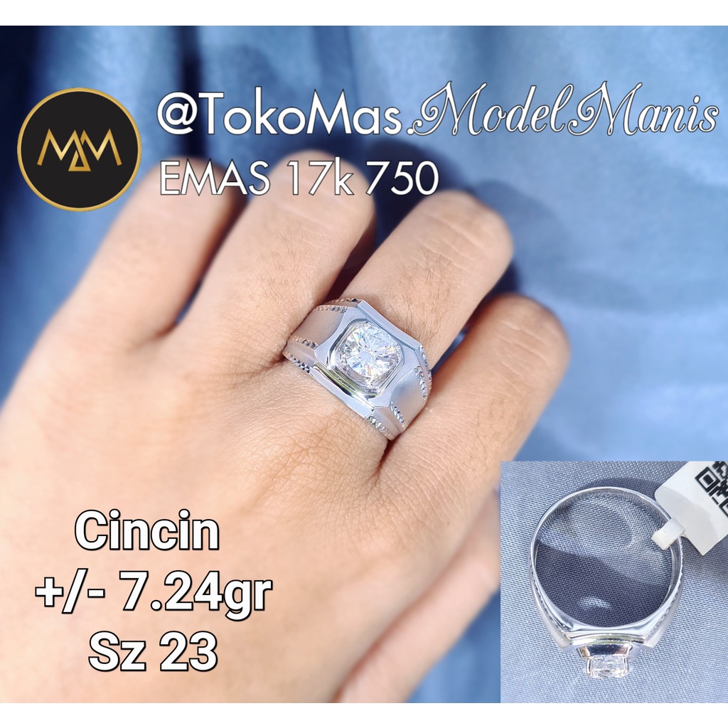 Cincin emas pria Doff ukir emas putih 750 kadar 17k