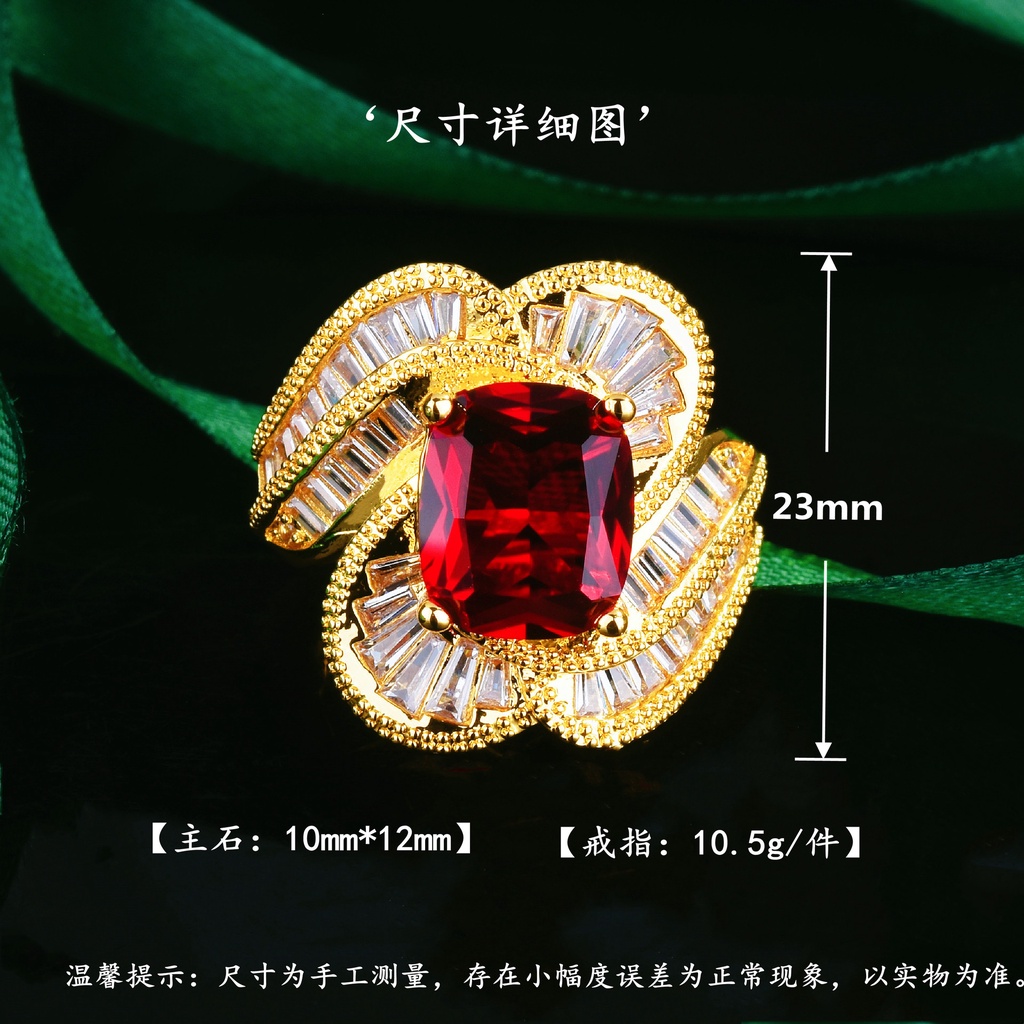 Cincin Emas Emas Asli Kadar 375Hias Berlian Ruby Bentuk Persegi Gaya Italia Retro