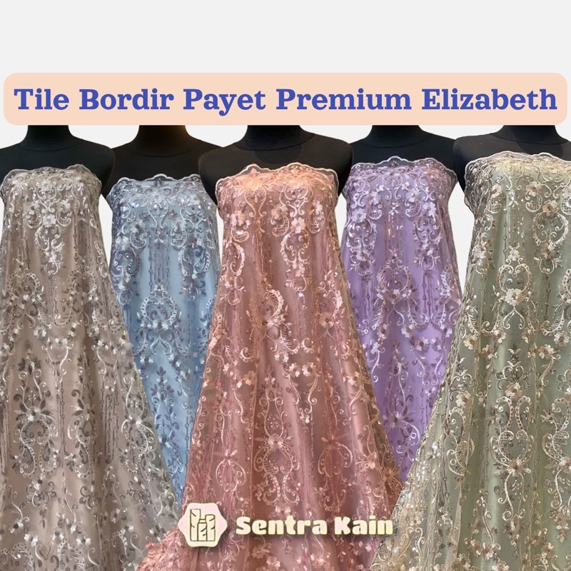 Bahan Kebaya Payet Tile Elizabeth / Gold / Rosegold / Blue / Lilac