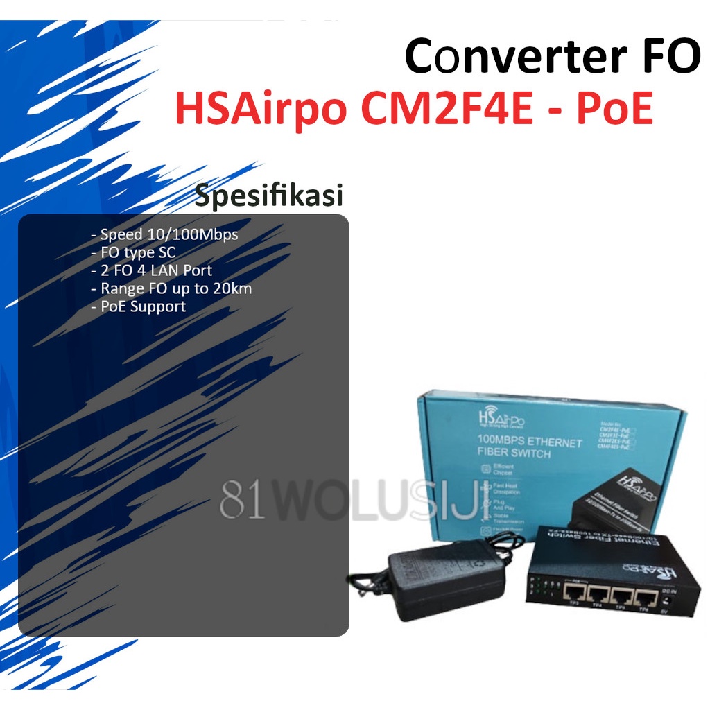 Converter HSAirpo CM2F4E 10/100Mbps PoE Support