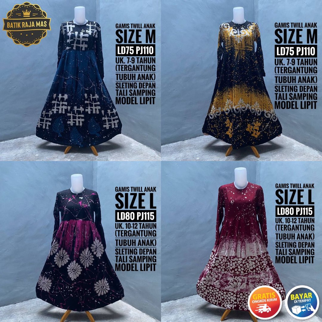 Baju Gamis Anak Perempuan Syari Lebaran Twill Ori Pekalongan Tali Samping Resleting Sleting Depan Mo