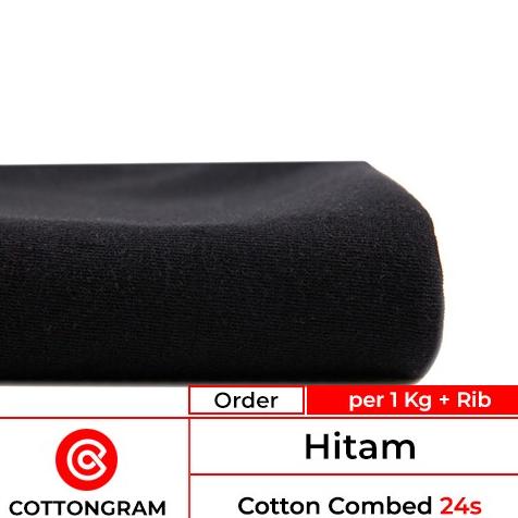 Kain Bahan Kaos Katun Kiloan Cotton Combed 24s Hitam Paket 1 Kg & Rib