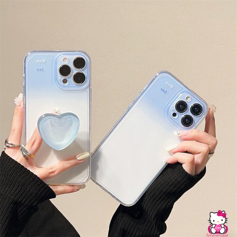 Soft Case TPU Transparan Gradasi Biru Dengan Ring Holder Untuk IPhone 11 13 12 Pro MAX 7 8 Plus 6 6S X XS MAX SE 2020