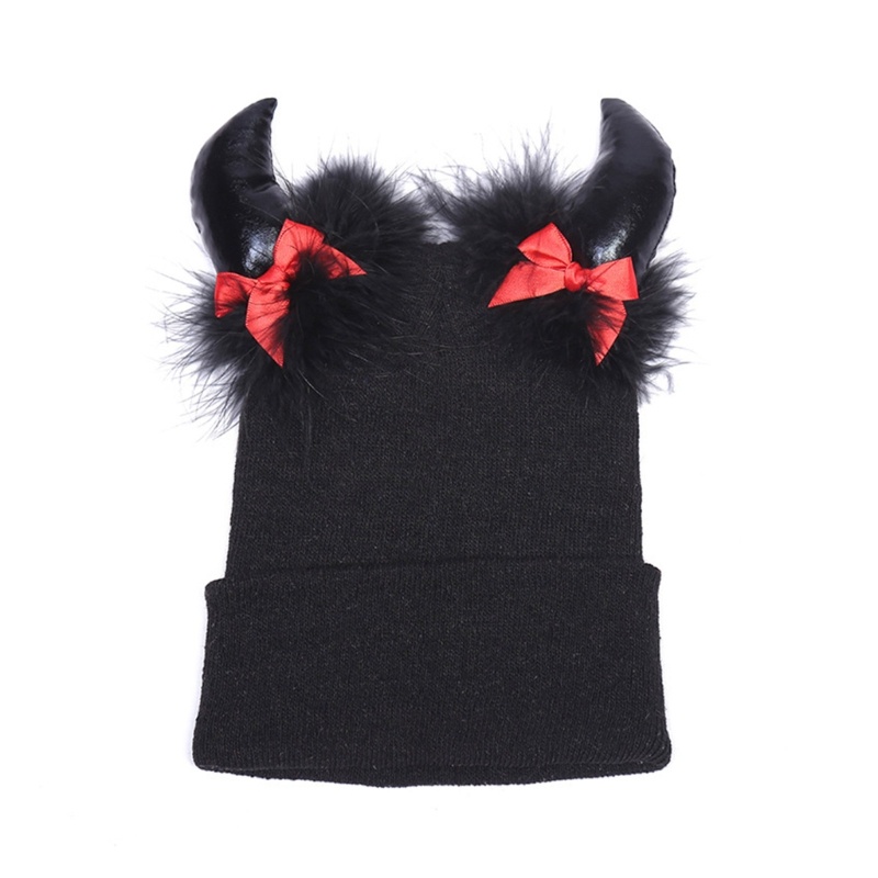 Zzz Topi Kupluk Rajut Hangat Aksen Bola Pompom Untuk Wanita / Ski / Bersepeda / Halloween