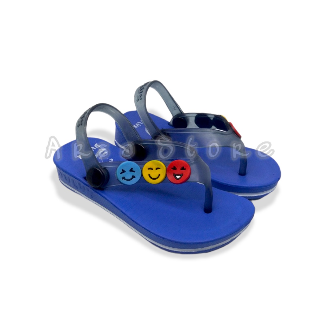 Sandal Jepit Anak Bayi Perempuan Tali Belakang / Sendal Jepit Anak Cewek Umur 1 2 3 4 Tahun Motif Emotic Smile