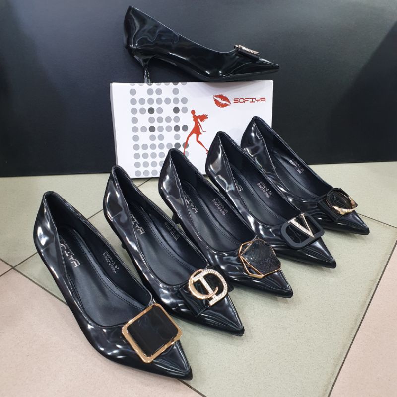 High Heels Sofiya Hitam Pantopel Kerja Import 2036