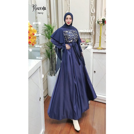GAMIS ROWENA WARNA NAVY GAMIS PESTA MUSLIMAH GAMIS WISUDA BRIDESMAIDS