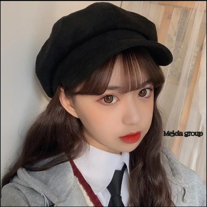 topi pantai wanita Apolo Korea Style Apolo Wanita Hijab Korean Newsboy Cap - Hitam, Onesize A0S9 EXC