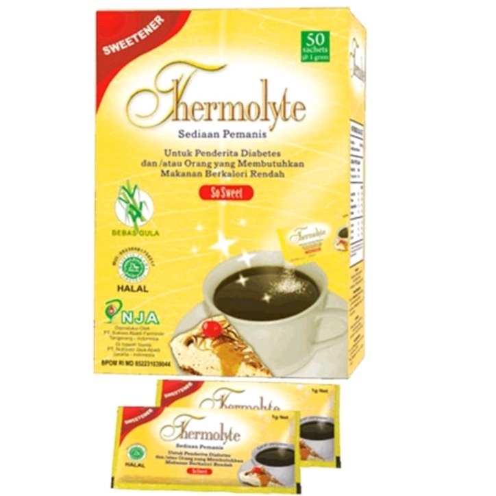 

Thermolyte Sweetener - Box isi 50 Sachet @ 1 Gram - Pemanis Pengganti Gula
