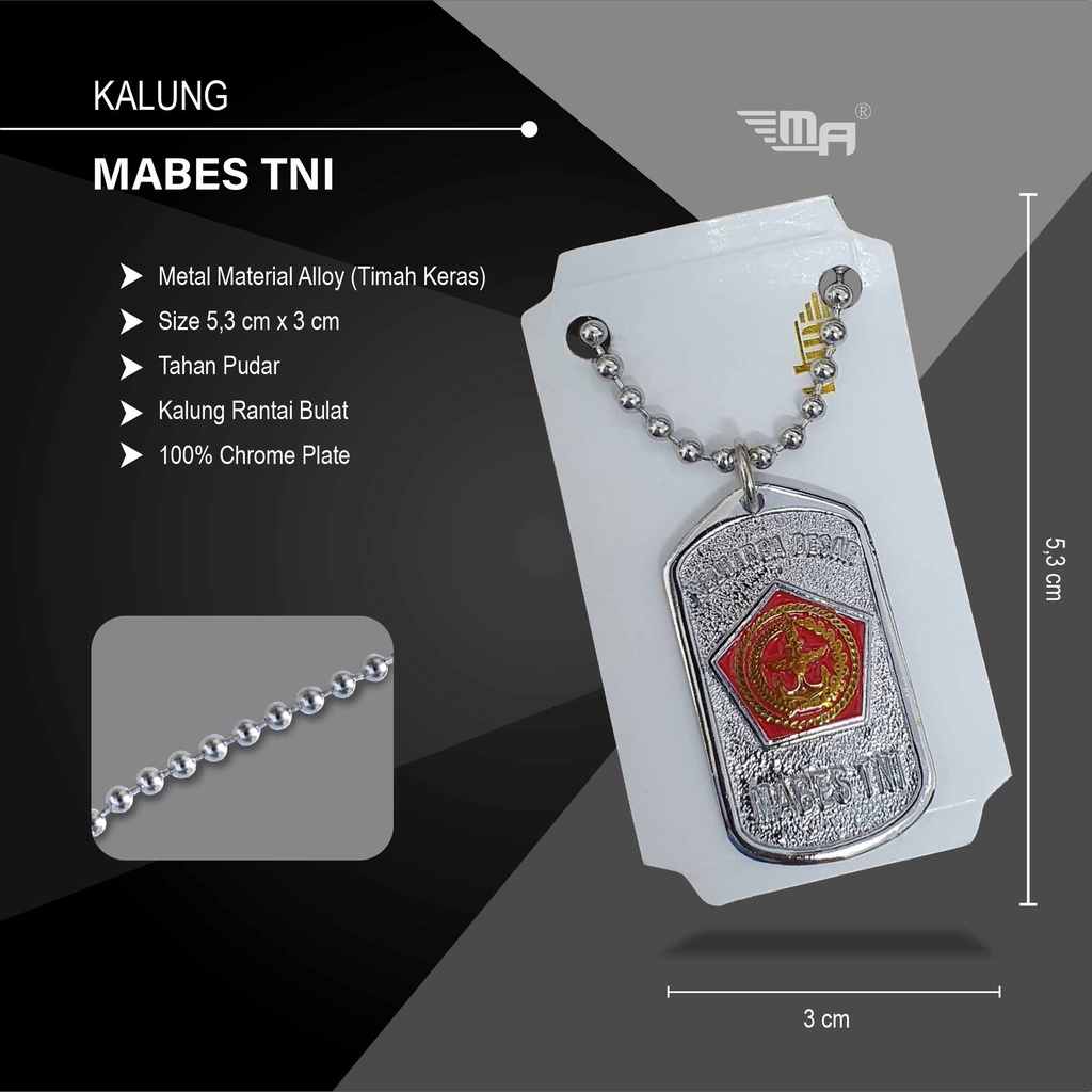 Kalung MABES TNI DOG TAG Logo MABES TNI Kalung Rantai Kalung Pria