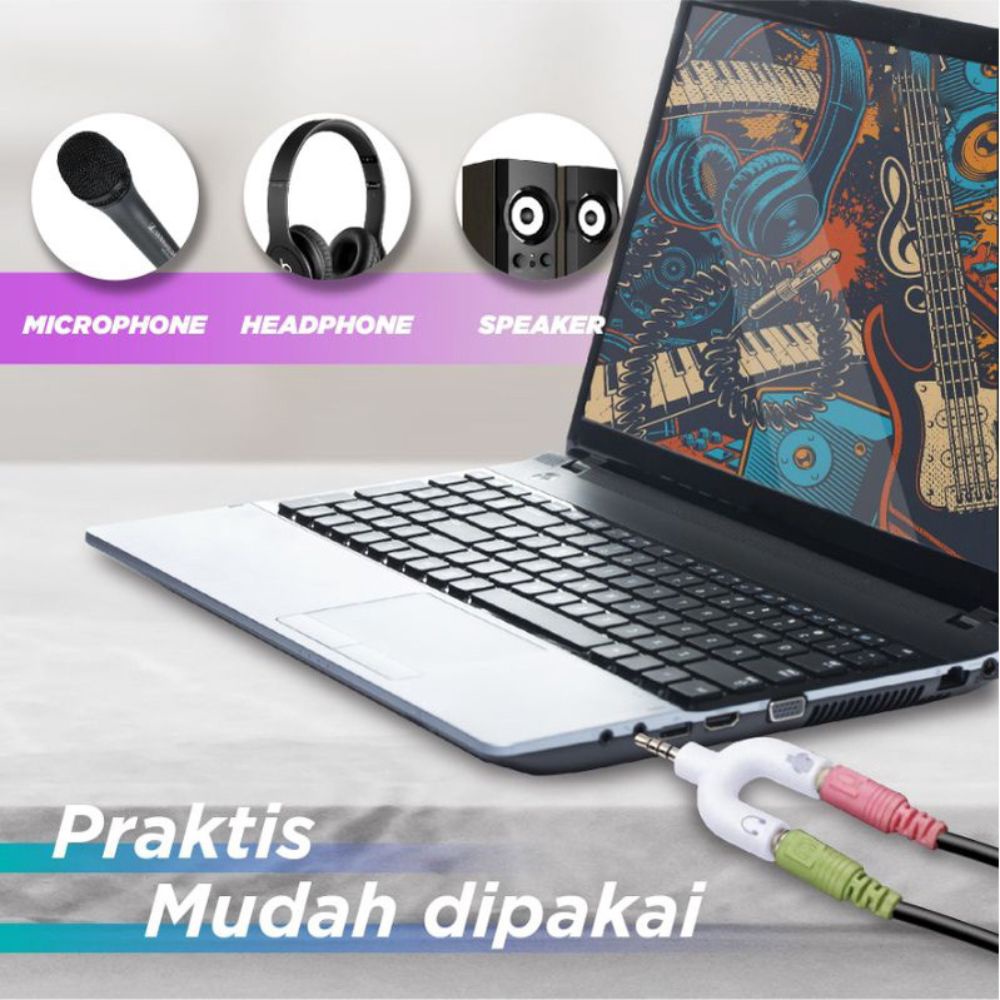 MARKETBIX Penghubung ke Headphone &amp; Mic Audio Splitter U shape 2 in 1 Mic dan audio jack 3.5 mm