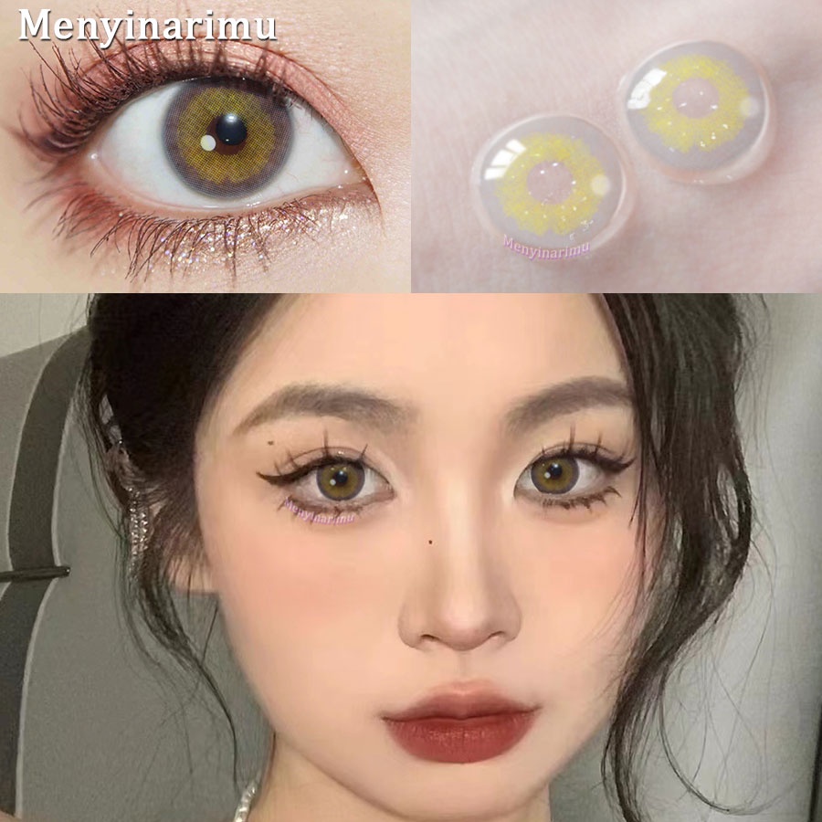 【COD】 DIAMOND SOFTLENS  BIG EYE Soft Colored Contact lens Yearly Use Ensa Mata Soflen Mata Brightsoftlens soflens Mata Kore/import korea softlens-AURORA-YELLOW-GRAY