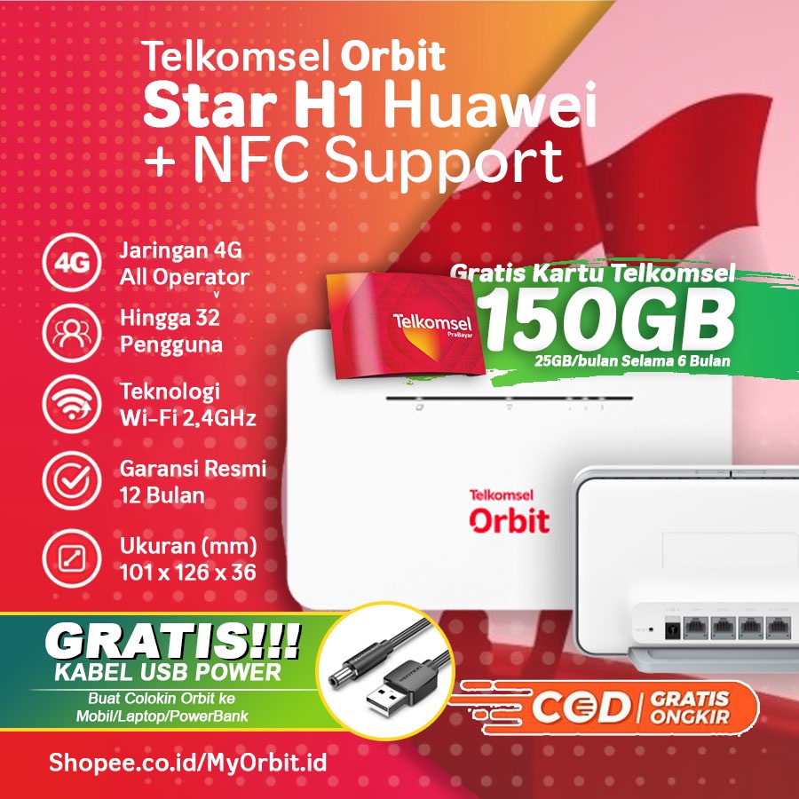 Modem Orbit Star H1 & A1 GRATIS KUOTA 150GB Telkomsel | Wifi Huawei B311 Home Router Original Garans