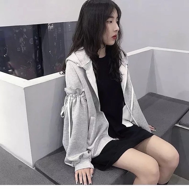 EMILY HOODIE ZIPPER Tangan Serut Wanita Oversize Fashion Terkini Ala Korean OOTD Kasual Desain Simple