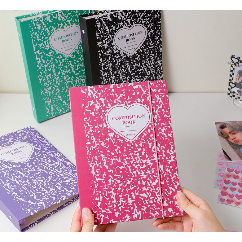 Korea A5 Binder 6lubang Tekstur Batu Hard Paper Cover Photocards Storage Album 10pcs Inner Sleeves Lomo Card Collect Book