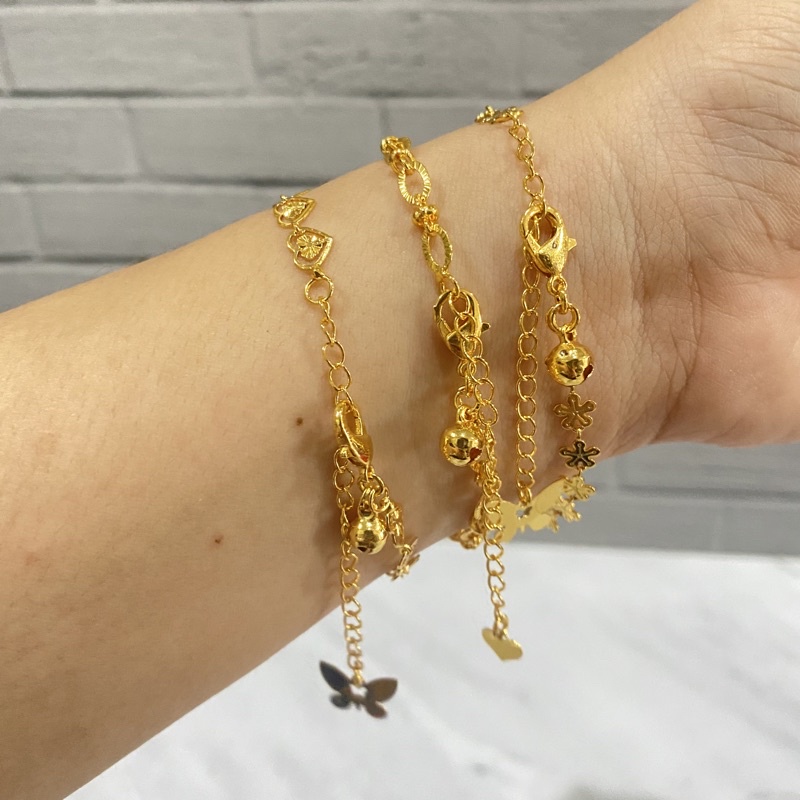 GELANG TANGAN WARNA EMAS LOVE BUNGA IMITASI