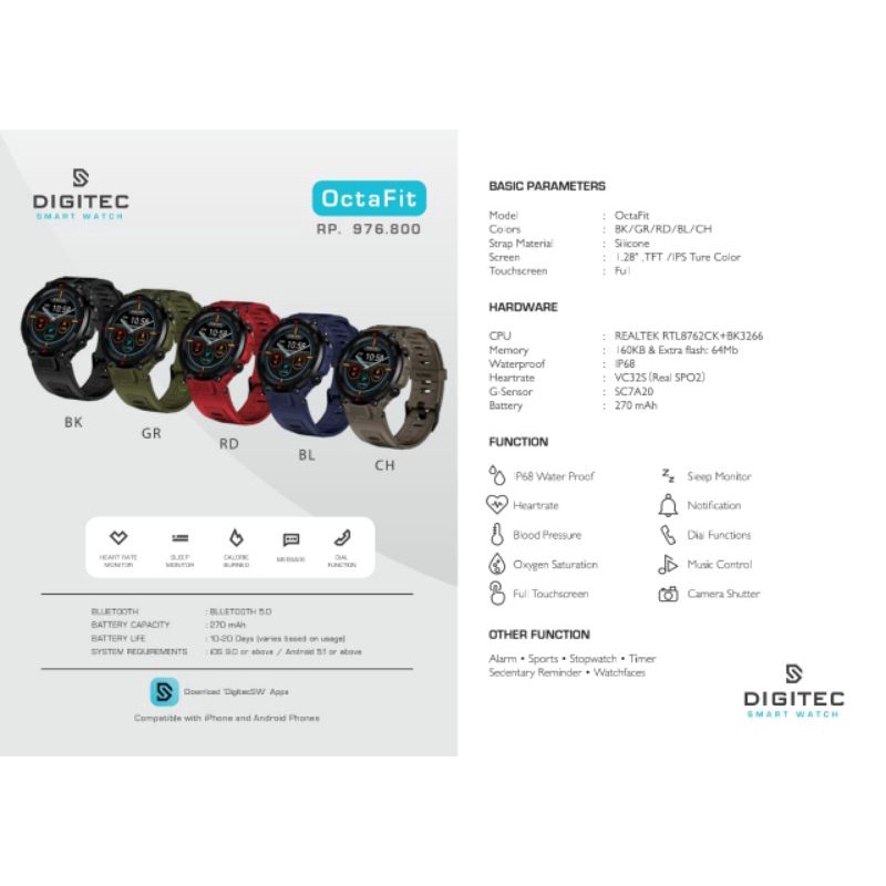 Smartwatch Digitec Octafit Original garansi 1thn