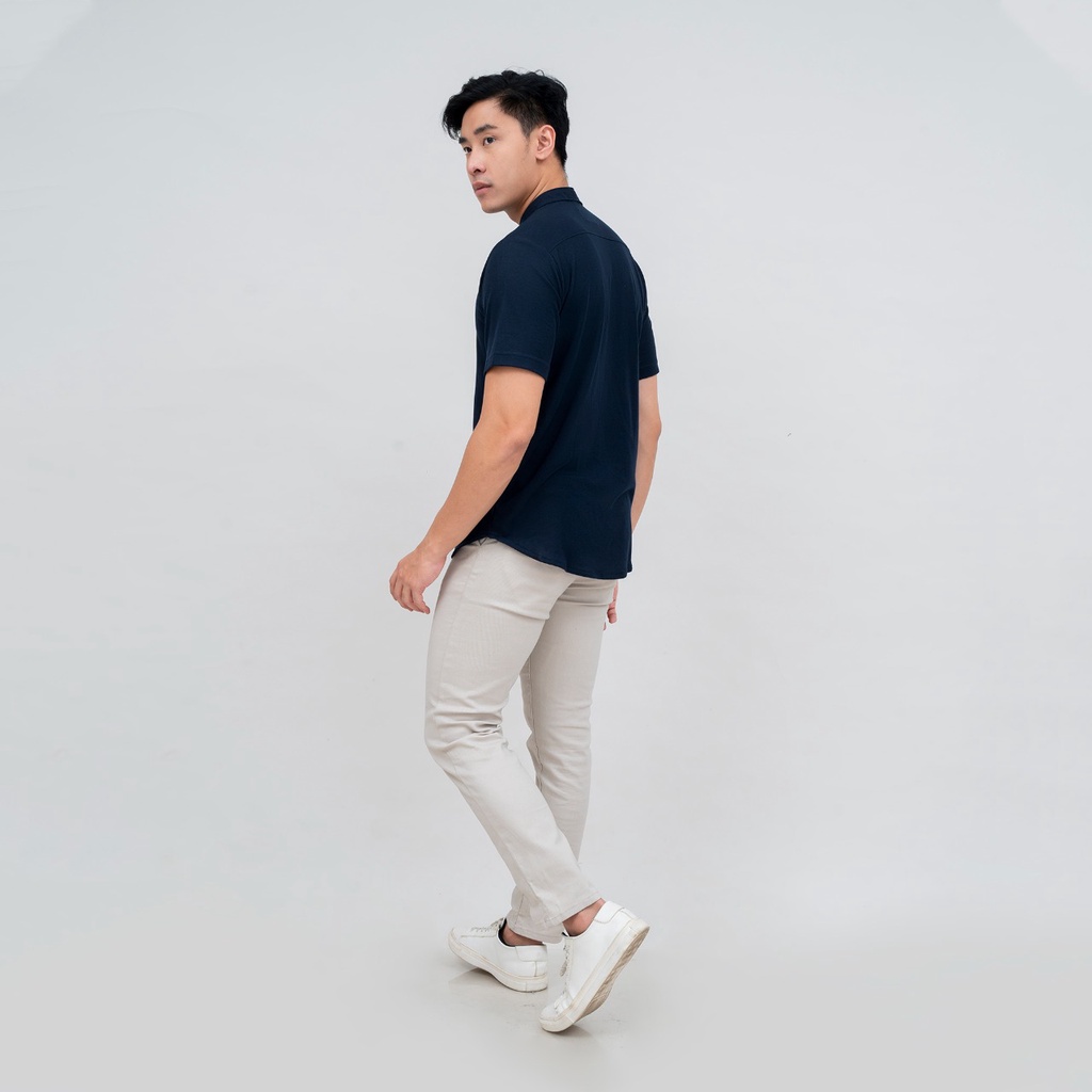 BROGUY Kemeja Pria Lengan Pendek Kerah Sanghai Casual Polos Slimfit Size M - XXL NAVY