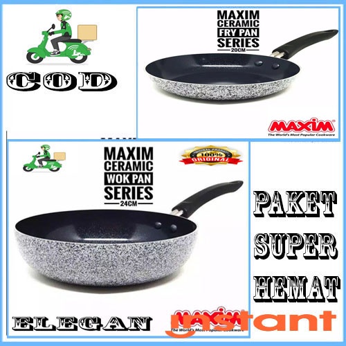 Maxim ISI 2PCS Neostone Deep Wok 24 cm + 20 FRYPAN CRAMIK ANTI LENGKET