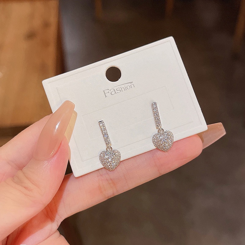 Anting Tusuk Sterling silver 925 Desain Hati Hias Zircon Untuk Wanita