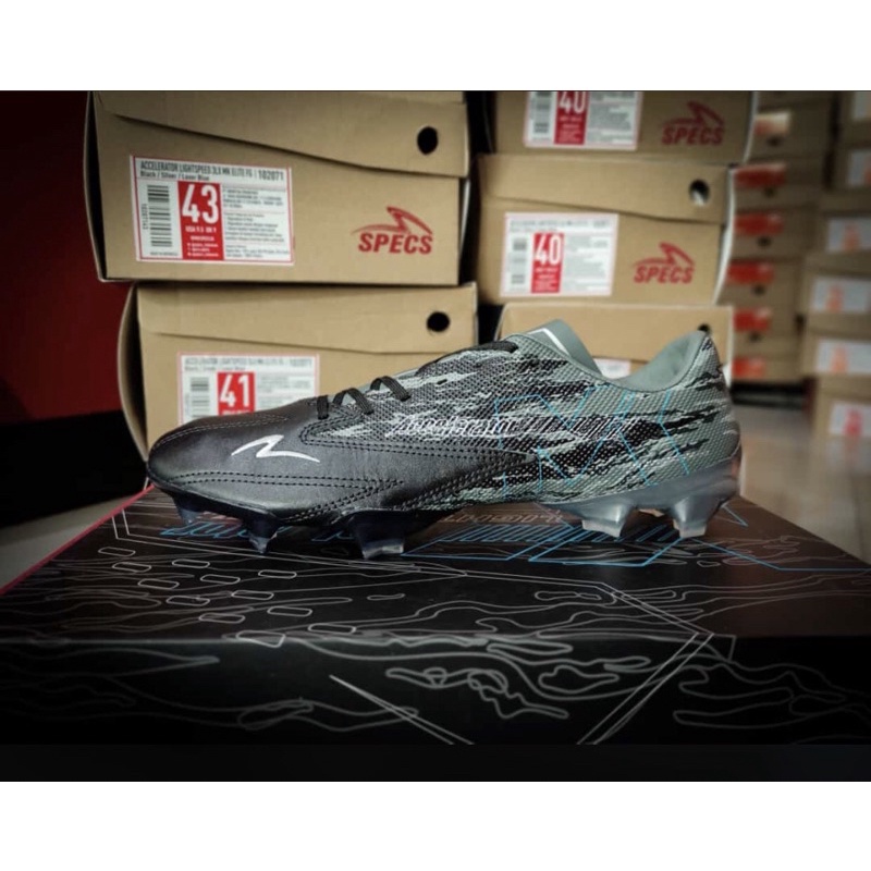 Sepatu Bola Specs Accelerator Lightspeed 3LX MK MARK KLOK Elite FG Original - Black/Silver/Laser Bla
