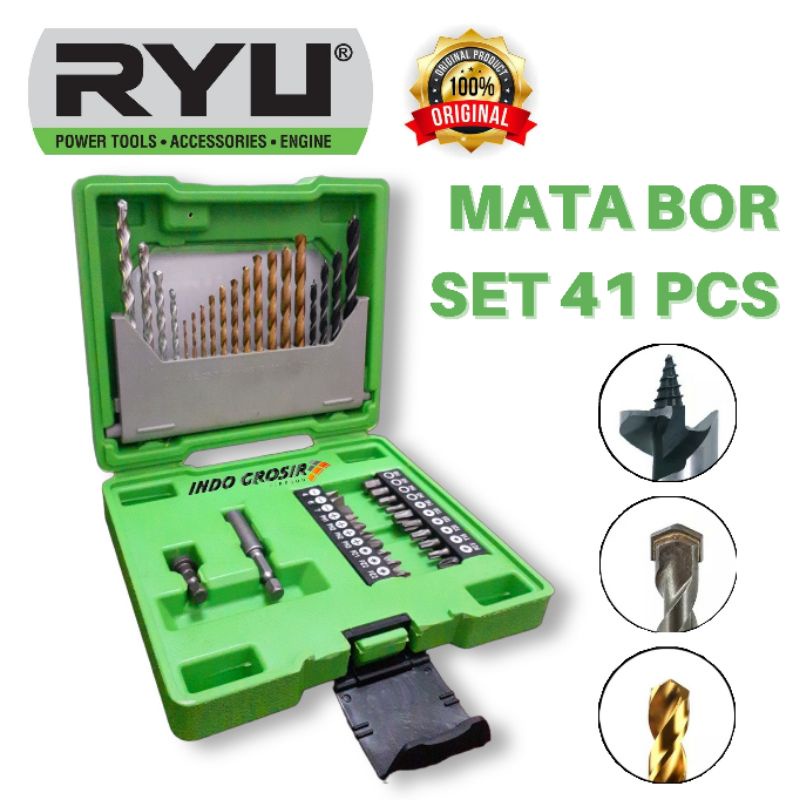 RYU Mata Bor Kombinasi Set 41 Pcs Drill Set 41pcs Bmc Mata Bor Kayu Beton Besi Mata Obeng Counter Sink Bit Holder 60mm