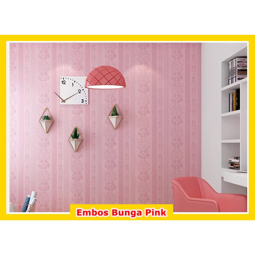 wallpaper dinding stiker dekorasi 45x10m - EMBOS BUNGA PINK