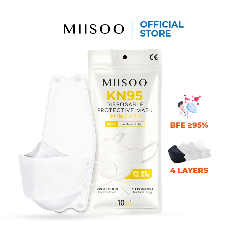(Original) MIISOO Disposable Mask Per BOX EVO N95 KN95 BFE 95% Masker Kesehatan 4ply Masker wajah