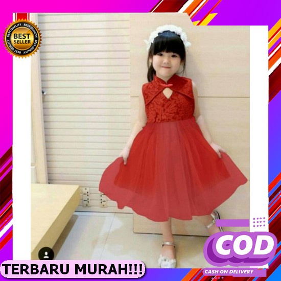 Dress Anak Kekinian Murah Korea Import Cewek 2023 Gaun Dres Perempuan Terbaru Lucu 2022 [Sunny Red S