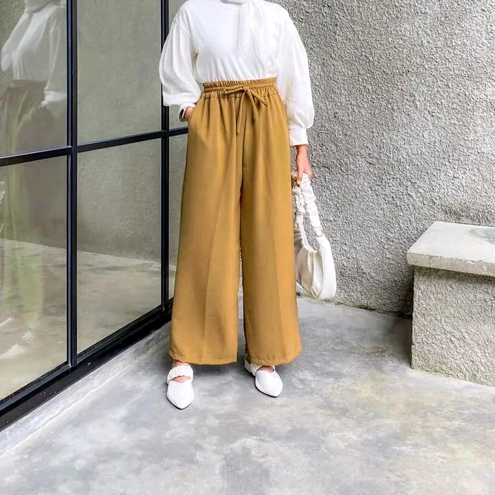 Celana kulot crinkle bahan crinkle airflow premium // Celana Wanita Kulot Reborn Pants Panjang Model Tali serut Besar Highwaist Terbaru 2022 Korea Kekinian Bahan crinkle airflow Cod - Celana Kulot Panjang Reborn ( HARGA PROMO )