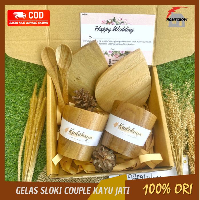 hampers gelas sloki mini couple aesthetic / hampers gelas kayu set / hadiah natal / kado wedding / s